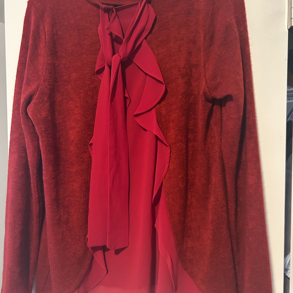 JODIFL Rich Red Knit Top with ruffle back